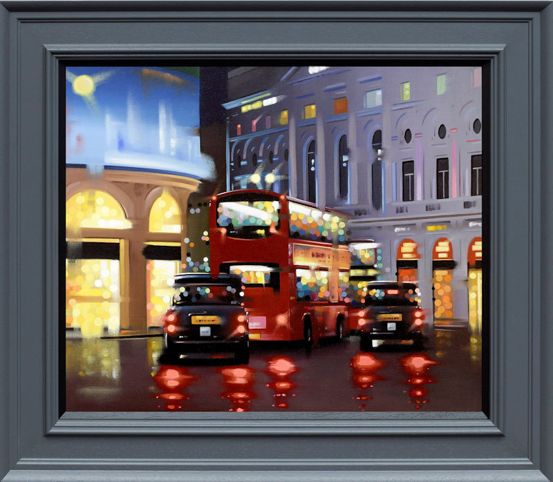 Piccadilly Night Adventure Framed Canvas Print on Board by Artist Neil Dawson