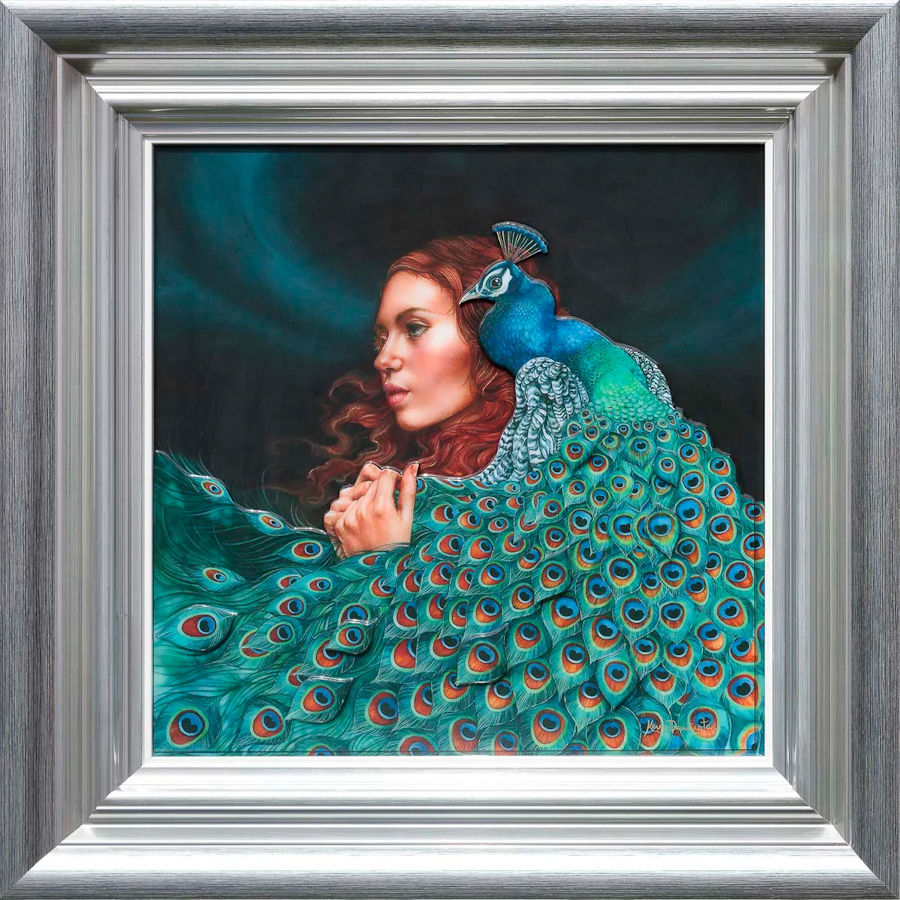 The Peacock Princess Framed Mixed Media Print by Artist Kerry Darlington