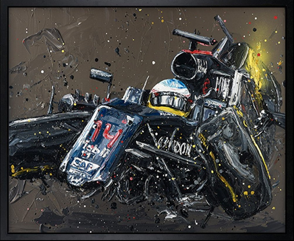 Alonso Crash Framed Limited Edition Embellished Print on Canvas by Artist Paul Oz