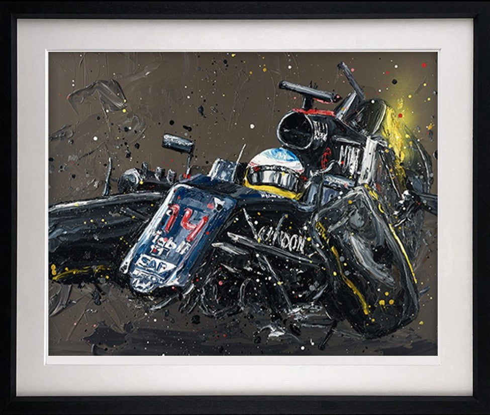 Alonso Crash Framed Signed Limited Edition Print on Paper by Artist Paul Oz