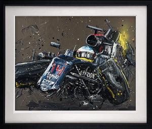 Alonso Crash Framed Signed Limited Edition Print on Paper by Artist Paul Oz