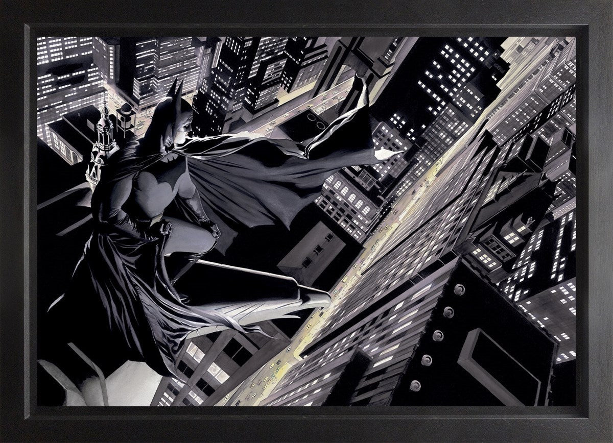 Batman Knight Over Gotham Framed Print on Canvas by Artist Alex Ross 