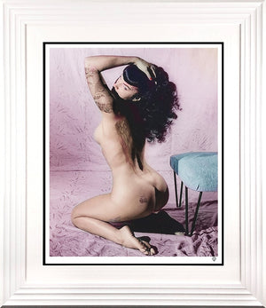 Bettie Page Tattoo II Colour Framed Print on Paper by Artist JJ Adams