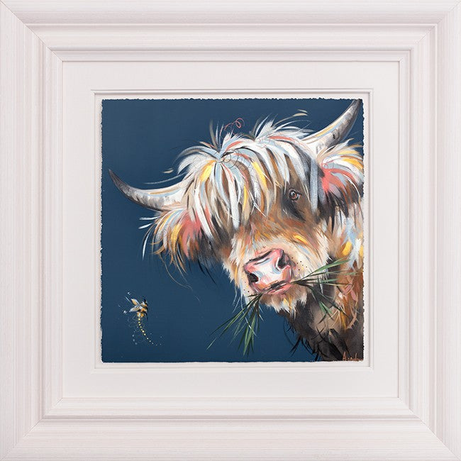 Blue Moo Framed Limited Edition Print on Paper by Artist Ashley Saunders