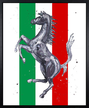 Cavallino Rampante Italia Signed Framed Limited Edition Print on Canvas Hand Embellished by Atist Paul Oz