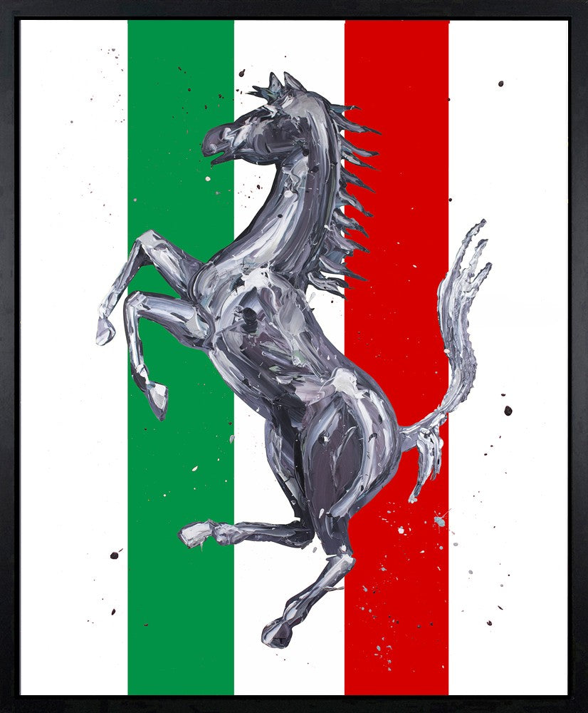 Cavallino Rampante Italia Signed Framed Limited Edition Print on Canvas Hand Embellished by Atist Paul Oz