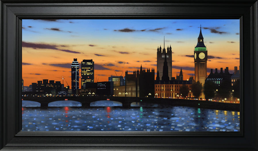 City Dusk Framed Canvas Print on Board by Artist Neil Dawson