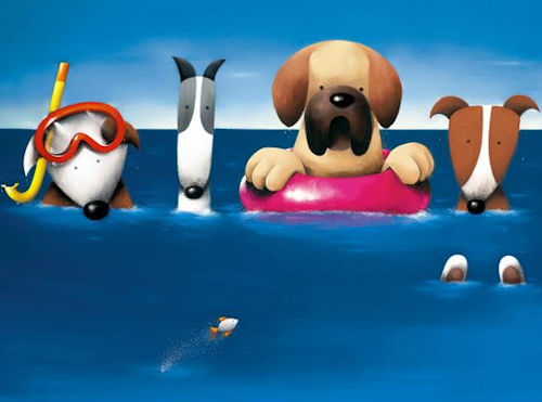 Doggie Paddle Mounted Print by Artist Doug Hyde