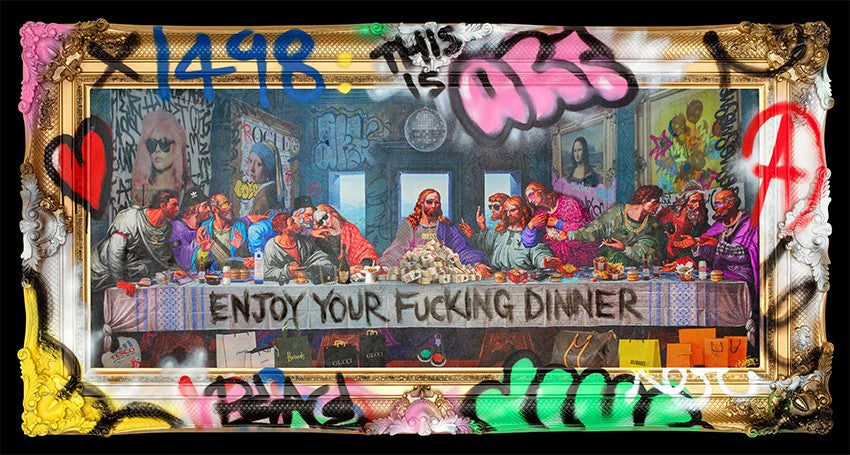 Enjoy Your Fucking Dinner Framed Mixed Media Print on Board By Artist Ghost