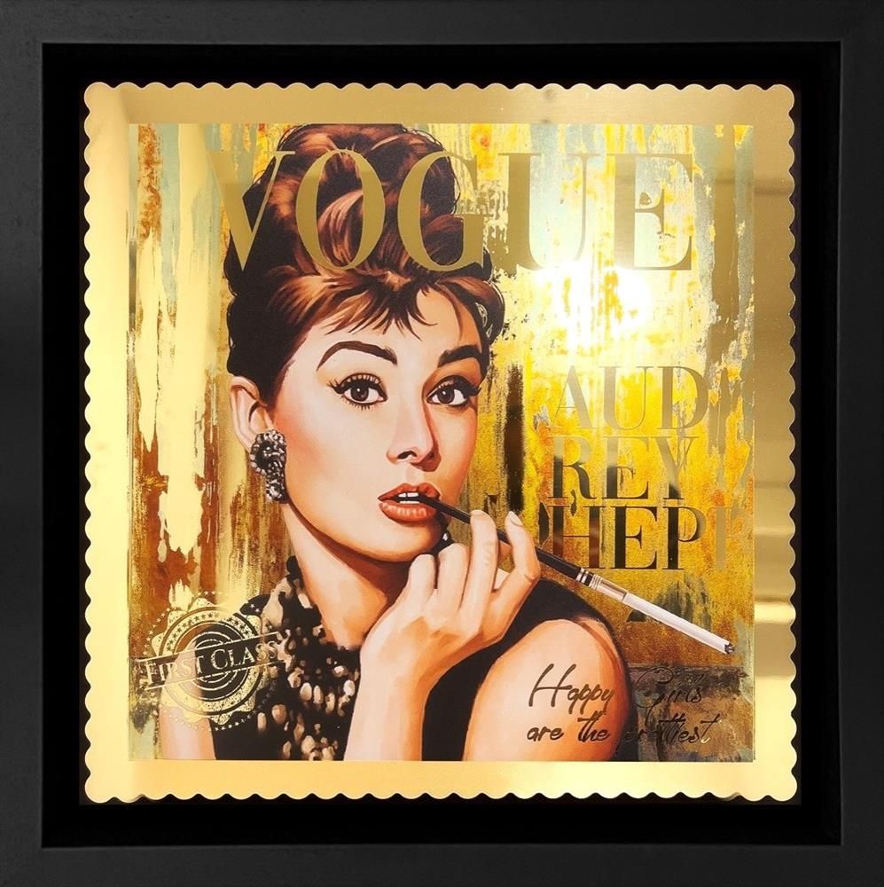 Golden Hepburn (Golden Stamp Minature) Framed Print on Paper by Sannib