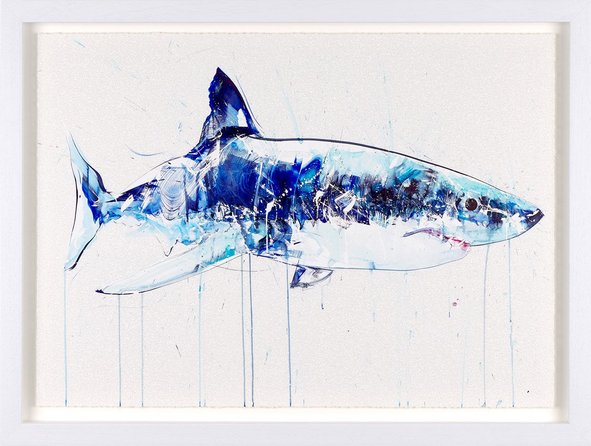 Great White Framed Signed Limited Edition Print on Paper by Artist Dave White