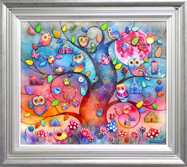 Hoots and Chirps Framed Mixed Media Print by Artist Kerry Darlington