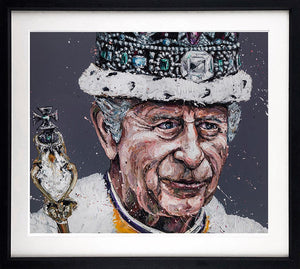 King Charles Framed Print on Paper by Artist Paul Oz