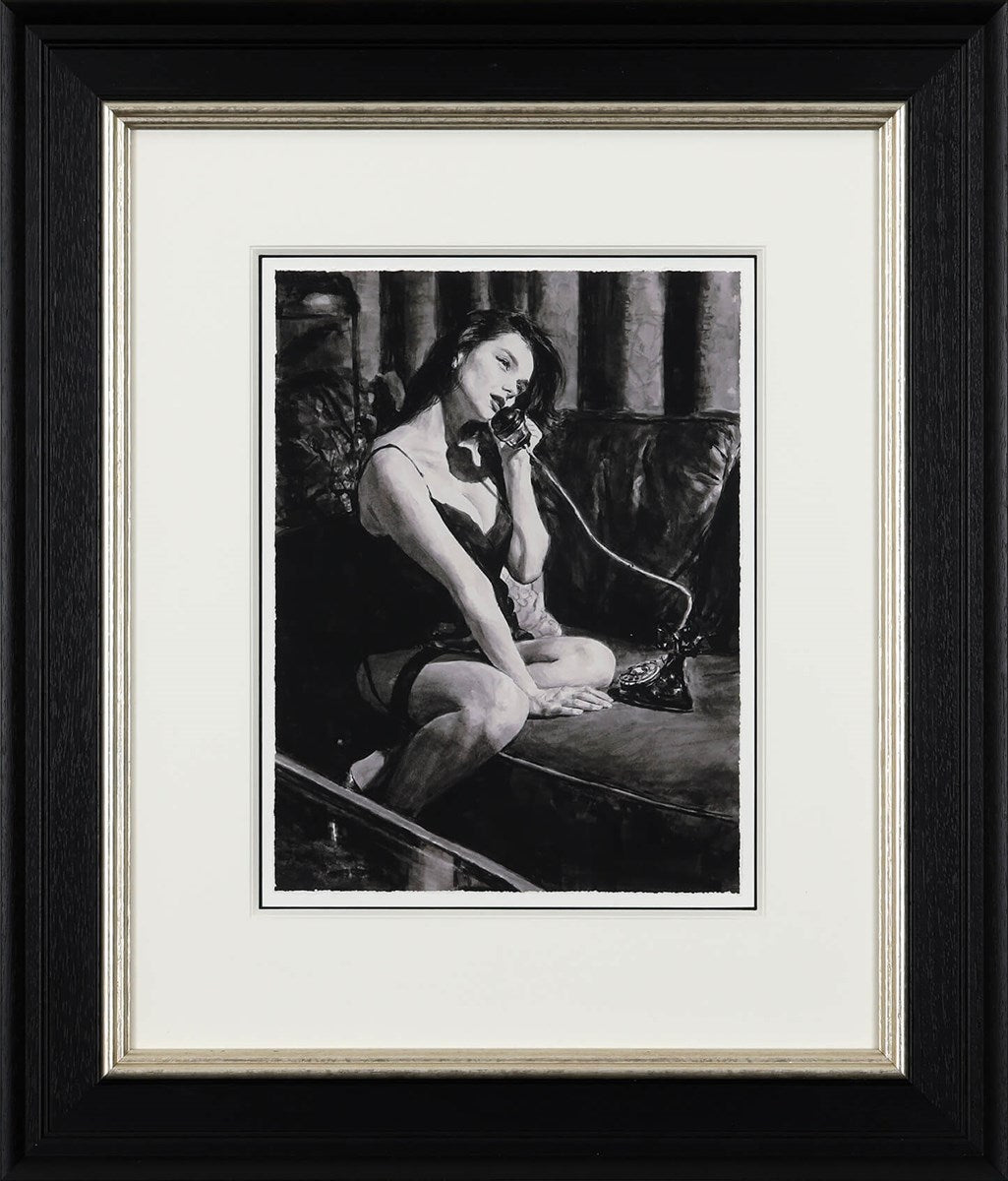 Late Night Call Signed Framed Limited Edition Print on Paper by Artist Fabian Perez