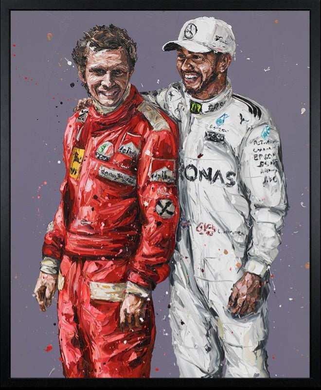 Lauda and Hamilton Framed Limited Edition Embellished Print on Canvas by Artist Paul Oz