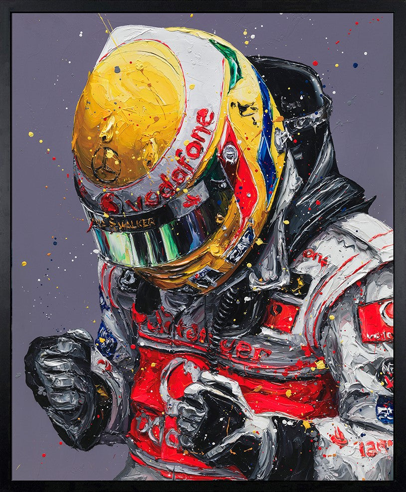 Lewis First Win 2007 Framed Print on Canvas by Artist Paul Oz