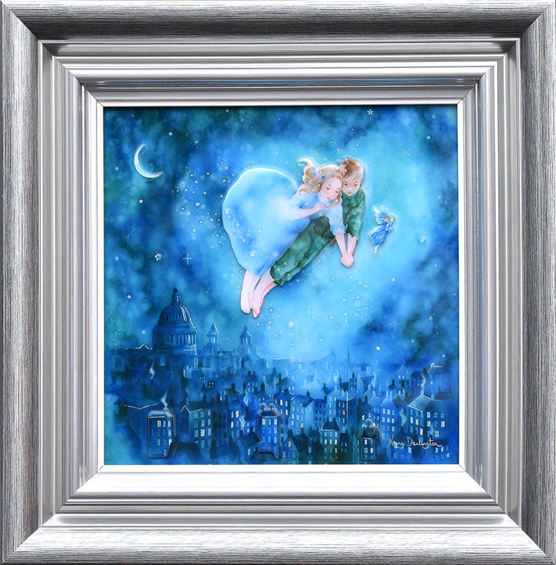 Peter Pan and Wendy Framed Mixed Media Print by Artist Kerry Darlington