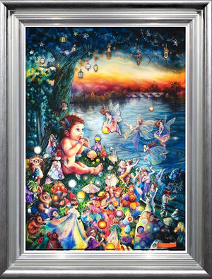 Peter Pan in Kensington Gardens Framed Mixed Media Print by Artist Kerry Darlington