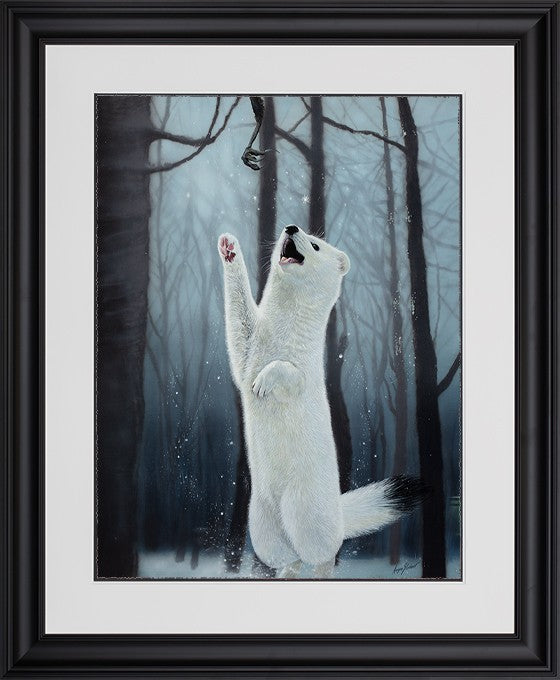 Preying in The Snow Framed Signed Limited Edition Print on Paper by Artist Angus Gardner
