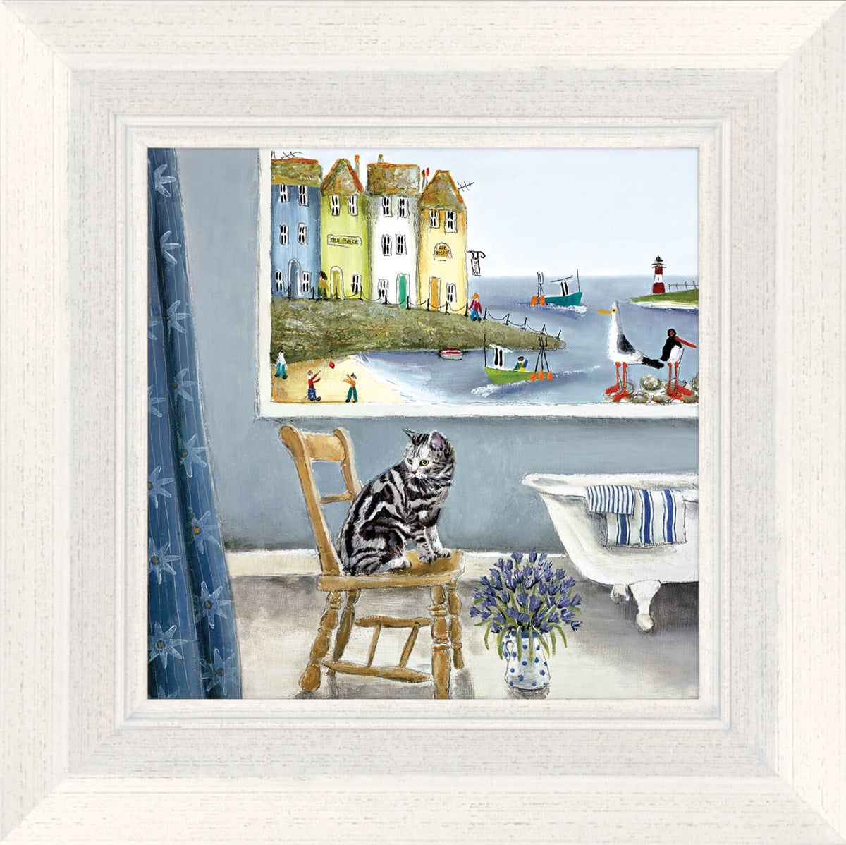 Purrfect Spa Framed Canvas on Board by Artist Rebecca Lardner