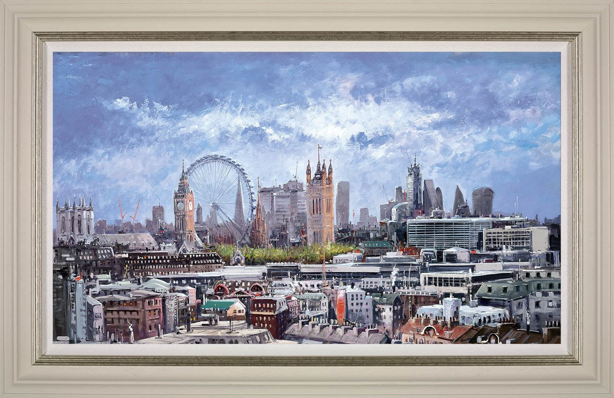 Rooftops of London Framed Canvas on Board by Artist Henderson Cisz