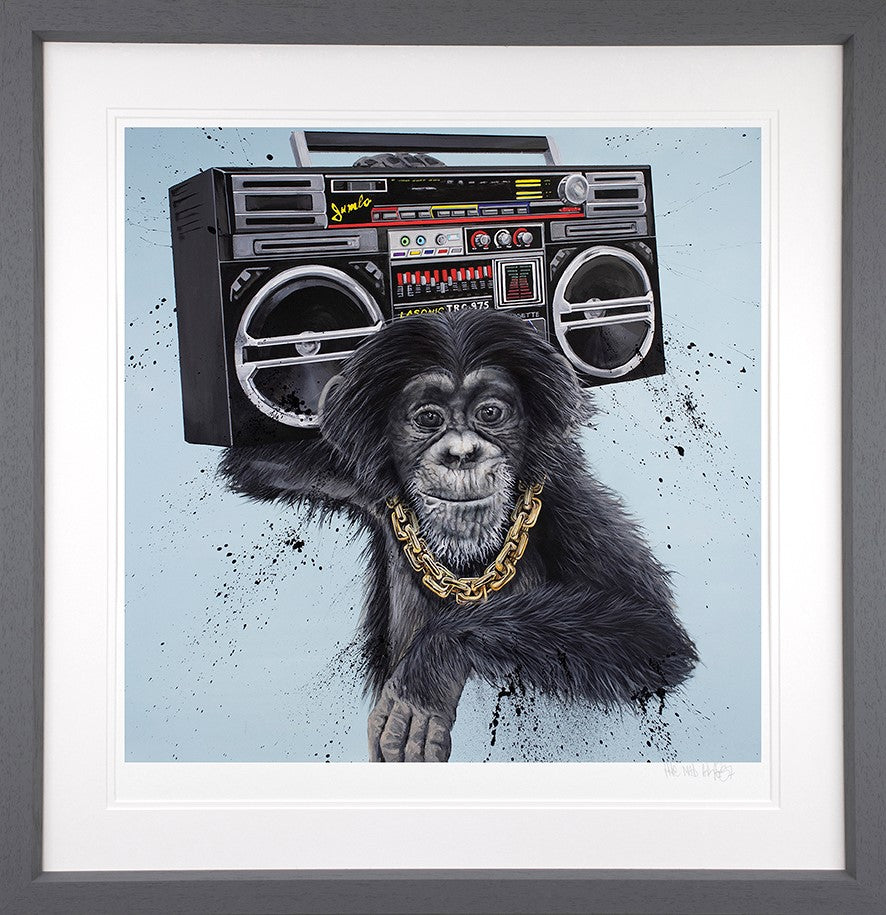 Run Chimp Pan Zee Framed Print on Paper by Artist Dean Martin (The Mad Artist)