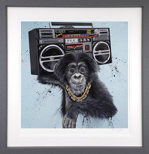 Run Chimp Pan Zee Framed Print on Paper by Artist Dean Martin (The Mad Artist)