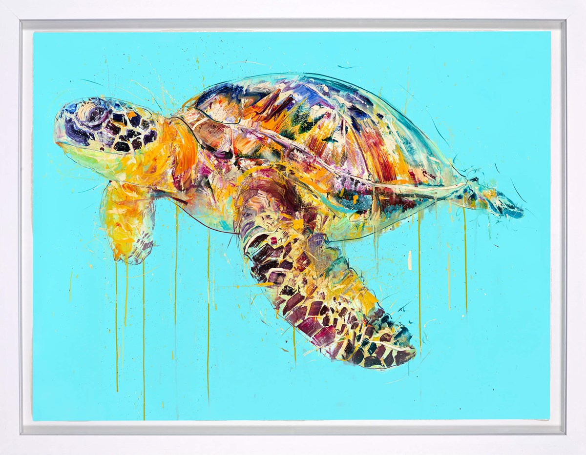 Sea Turtle Framed Signed Limited Edition Print on Paper by Artist Dave White
