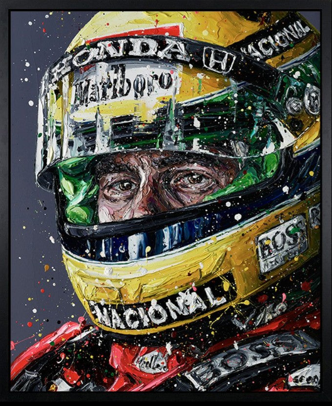 Senna 2018 Framed Limited Edition Hand Embellished Print on Canvas by Artist Paul Oz