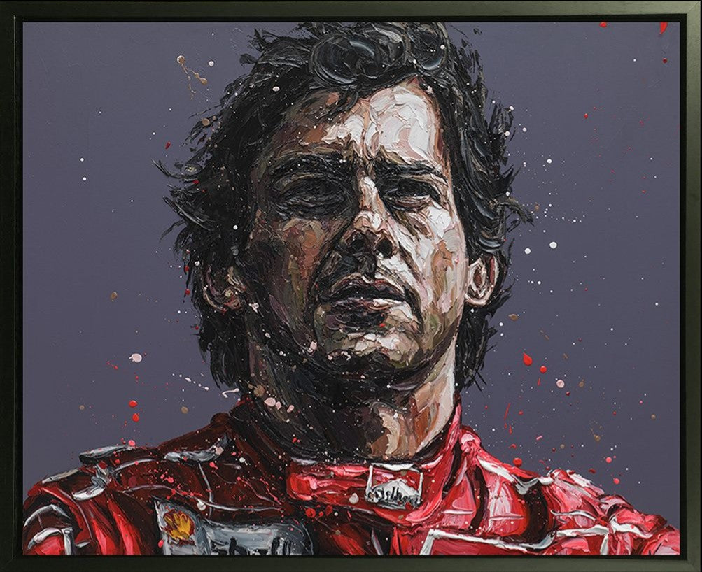 Senna 24th Anniversary Commemorative Framed Limited Edition Embellished Print on Canvas by Artist Paul Oz