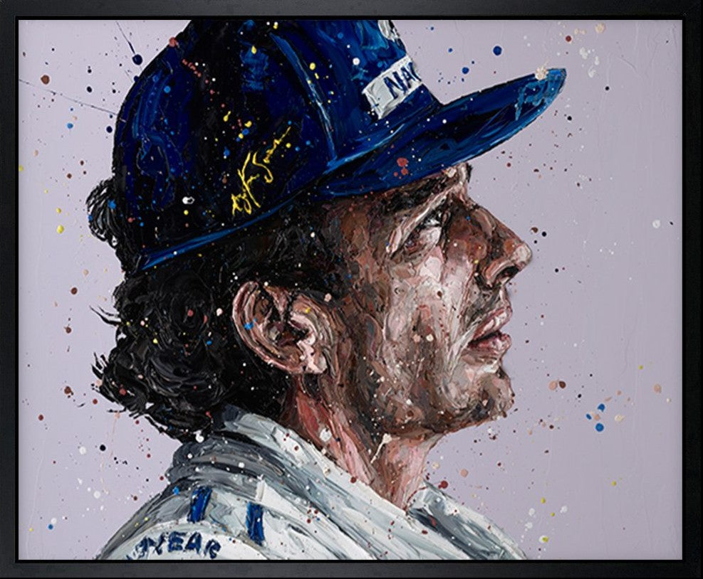 Senna Pro Cap Framed Limited Edition Embellished Print on Canvas by Artist Paul Oz