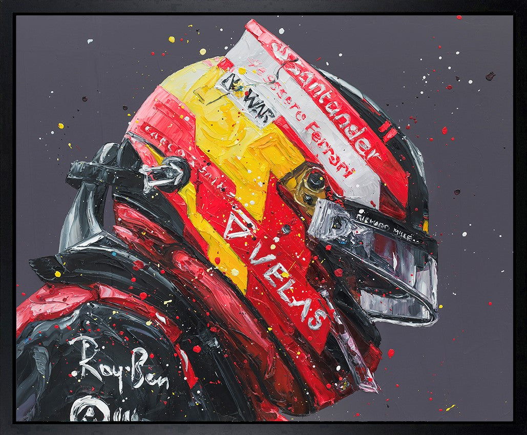 Silverstone Sainz Framed Print on Canvas by Artist Paul Oz