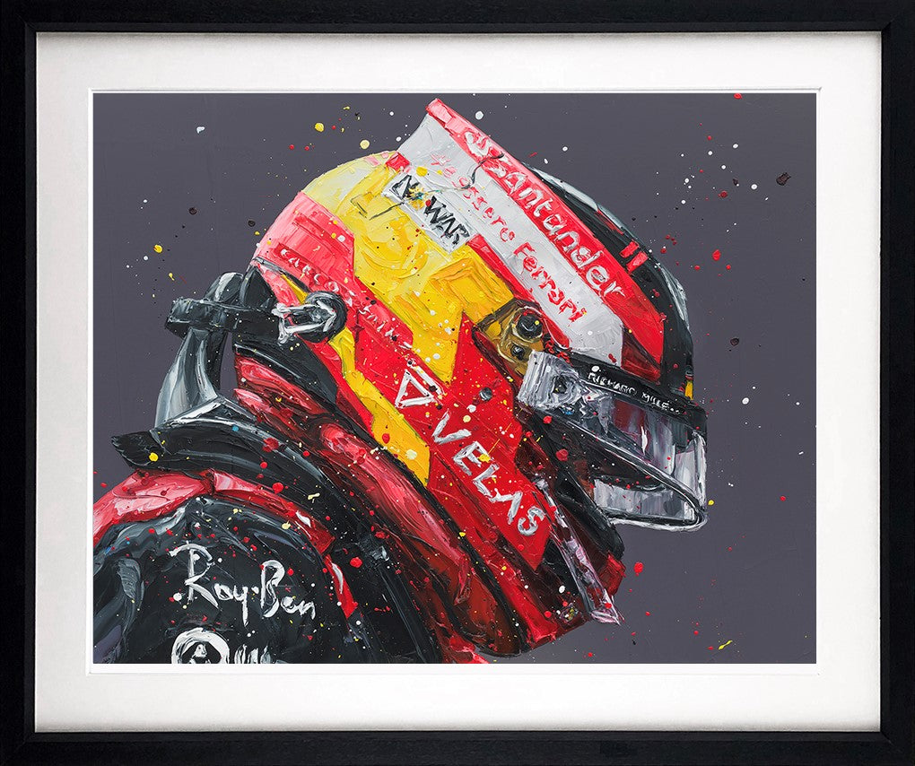 Silverstone Sainz Framed Print on Paper by Artist Paul Oz