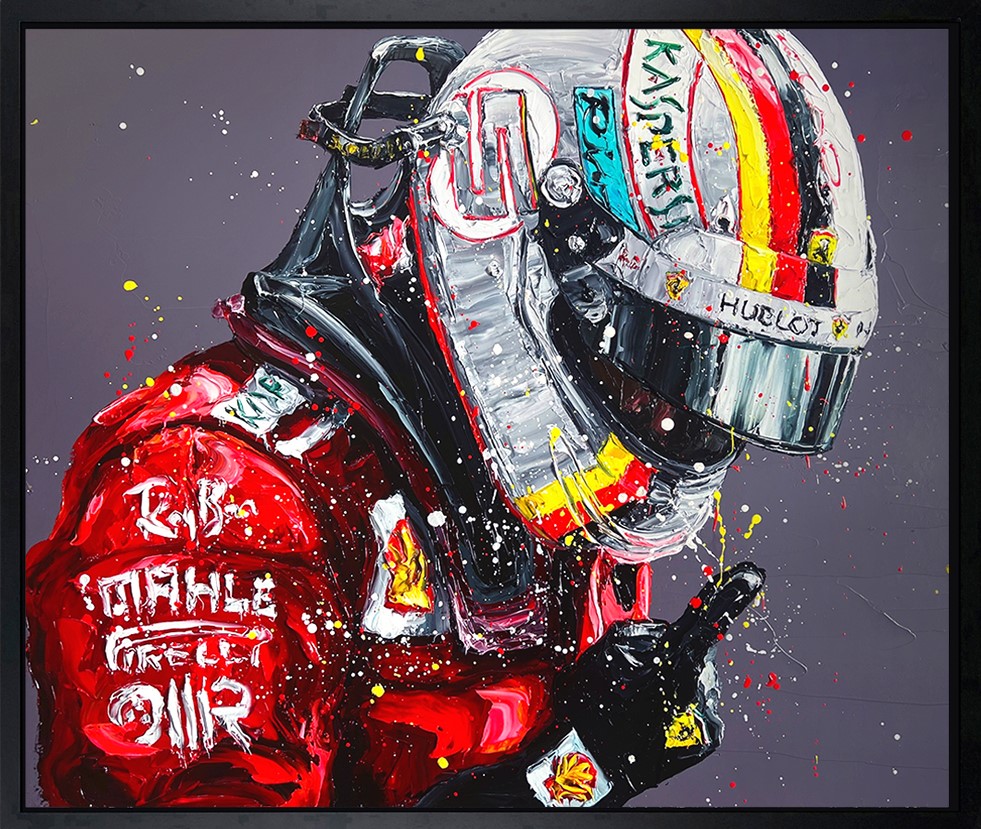 Vettel Silverstone 18 Framed Print on Canvas by Artist Paul Oz