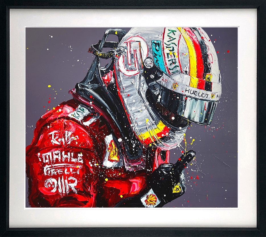 Vettel Silverstone 18 Framed Print on Paper by Artist Paul Oz