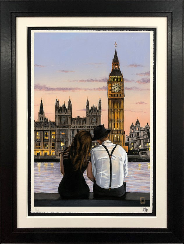 Westminster Sunset Framed Print on Paper by Artist Richard Blunt